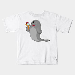 Seal at Drinking with Juice Kids T-Shirt